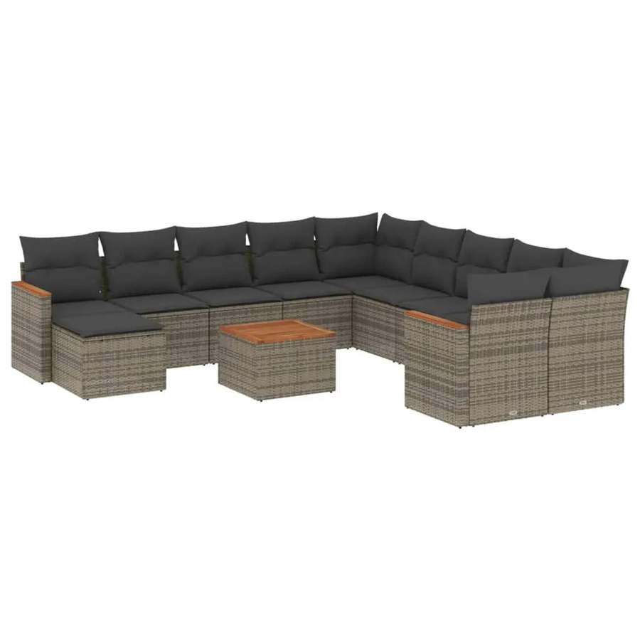 vidaXL 12-Tlg Garten-Sofagarnitur in L-Form aus grauem Poly-Rattan mit Kissen und pulverbeschichtetem Stahlgestell - Bild 2
