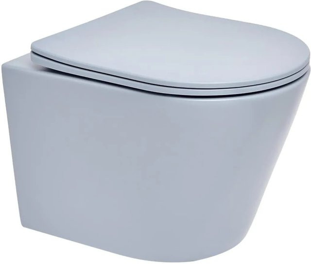 Swiss Aqua Technologies Wand-WC Hänge-WC spülrandlos mit WC-Sitz und Absenkautomatik in Blau Matt - Bild 1