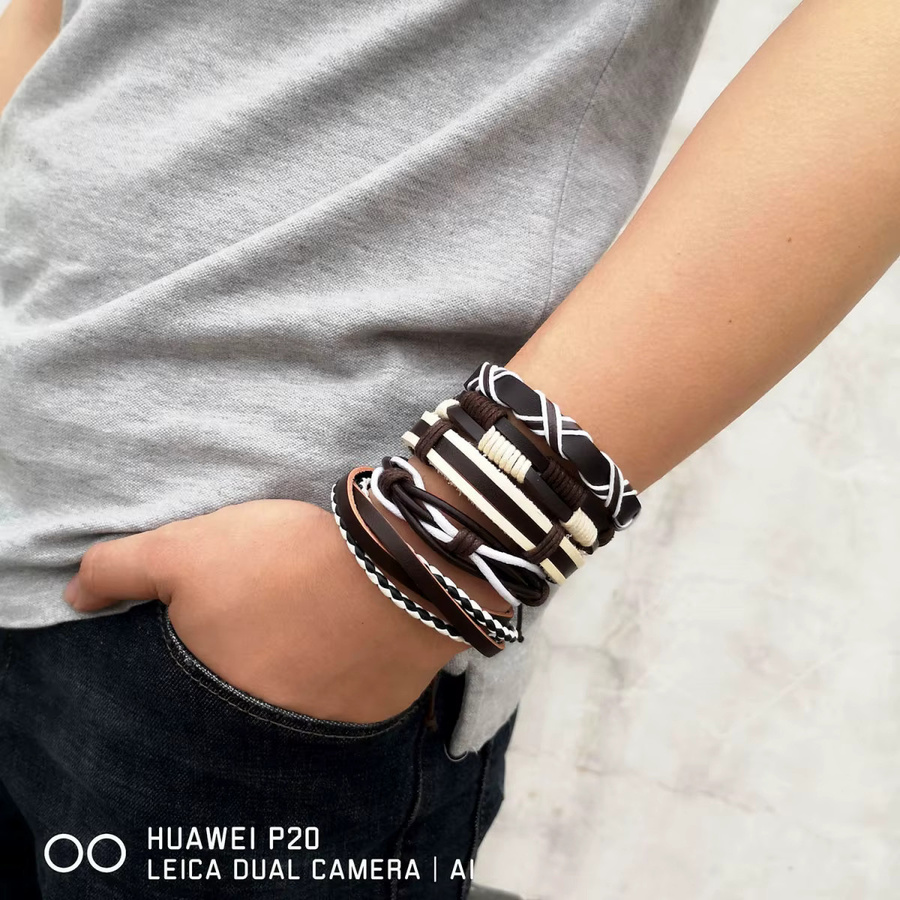 Rinhoo Armbänder, Leder, Weiß, Braun, Unisex, Vintage - Bild 5
