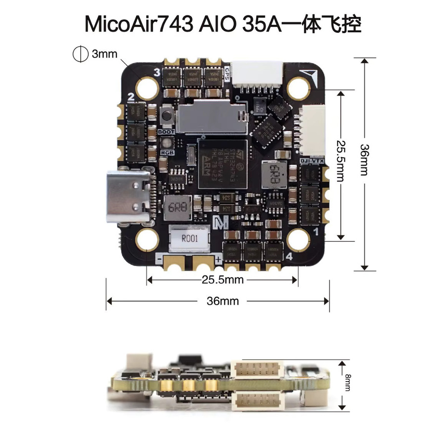 MicoAir H743 AIO 35A AM32 ESC in Schwarz mit 32-Bit Unterstützung für APM und PX4 - Bild 3