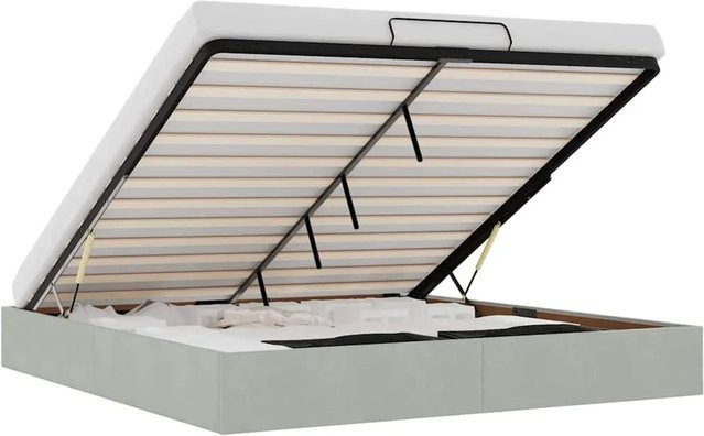 vidaXL Ottoman-Bett aus Samt in Hellgrau mit Lift-up-Funktion B/T/H: 200 x 200 x 23,5 cm - Bild 1