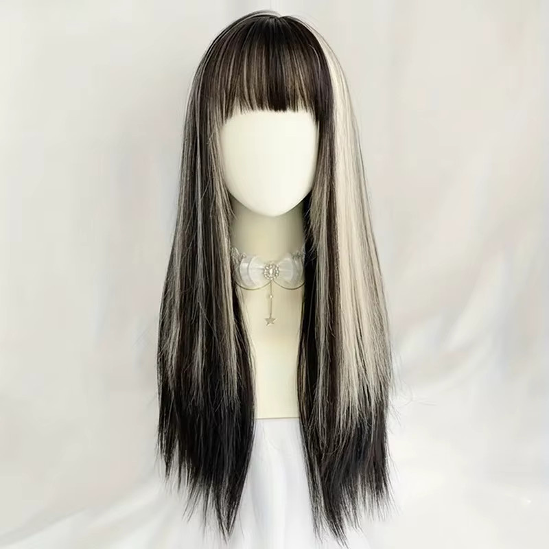 GAKA Perücke, synthetisch, lang, gerade, Schwarz-Blond-Mischung, mit Pony, Damen - Bild 2