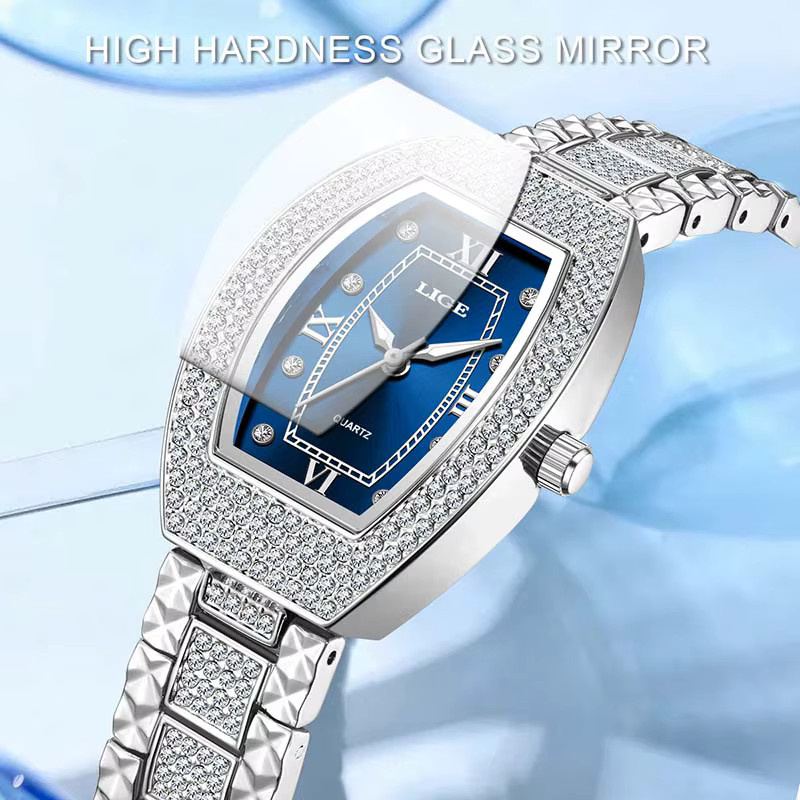 LIGE Armbanduhr, Diamantbesetzt, Edelstahl, Blau, Damen - Bild 3