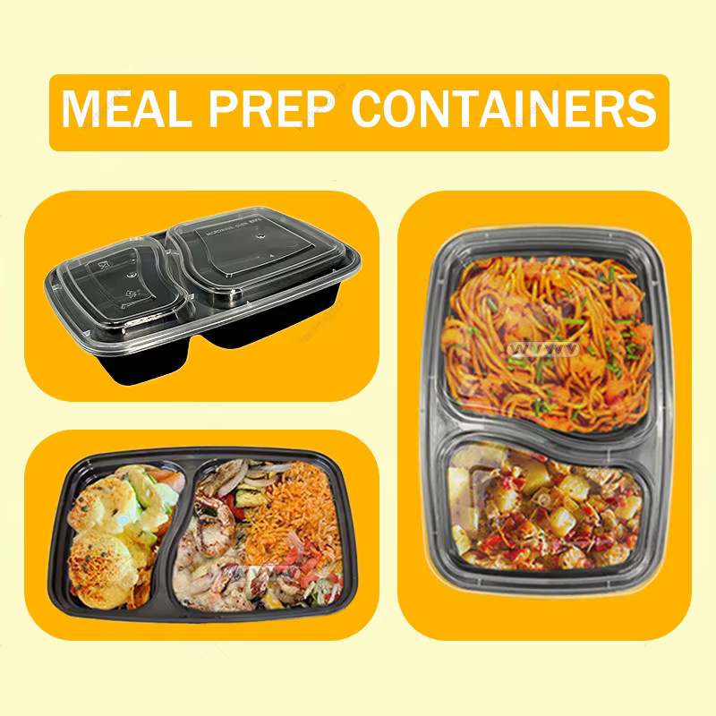 WVWV Lunchboxen mit zwei Fächern, 26 oz, Schwarz, stapelbar und mikrowellengeeignet, 10er-Pack oder 40er-Pack - Bild 2
