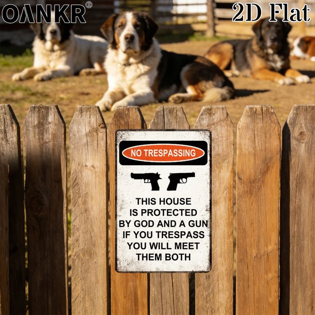 OANKR Retro-Metallschild No Trespassing als Wandkunst-Plakette in Weiß, B/H: 30,0 x 20,0 cm - Bild 1