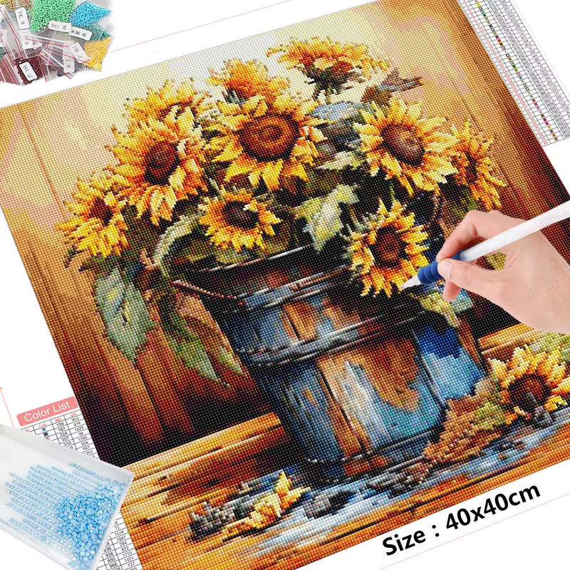 Huacan Diamantmalerei Sonnenblumen als Kreuzstich-Bild mit Strass-Mosaik zur Dekoration - Bild 2