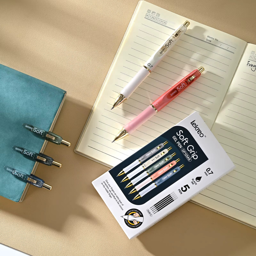 Lekreo GP125AS Gel-Tintenstift mit 0,7 mm Spitze, schwarze Tinte, weicher Griff und einziehbarem Design inklusive Nachfüllungen - Bild 4