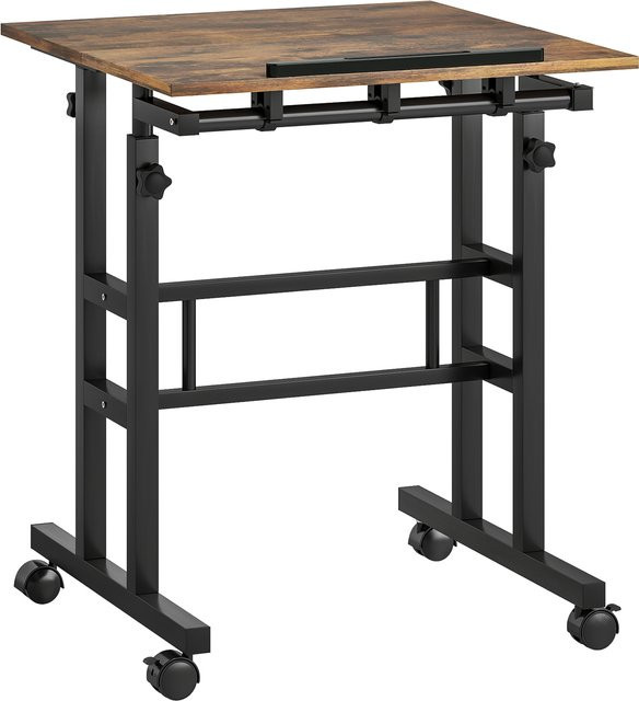 HOMCOM Höhenverstellbarer Schreibtisch mit Regal und Rollen in Rustikal Braun, B/T/H: 60 x 60 x 70,5-120 cm - Bild 1