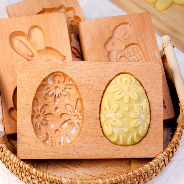 Cippes Holz Kekseformen mit Osterhasen- und Eier-Mustern, 3D-DIY-Ausstecherform und Keksstempel zum Prägen, Braun, B: 15,0 cm, H: 10,0 cm - Bild 1