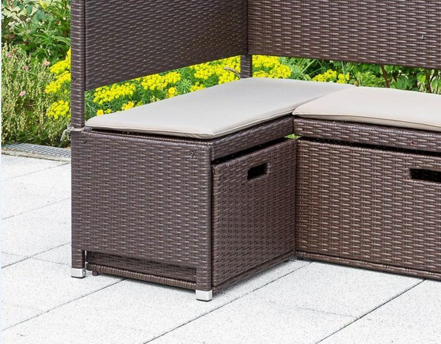 Merxx Eckbank Unterschiebbox aus Stahl mit Kunststoffgeflecht in Braun, B/T/H: 49,0 x 46,5 x 39,5 cm - Bild 1