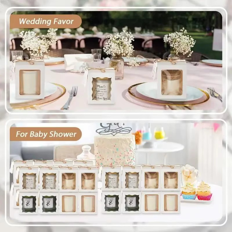 Kerzen-Geschenkboxen aus Papier mit transparentem Fenster, Etikett und Bindfaden in Weiß für Hochzeiten, Geburtstage und Partys - Bild 5