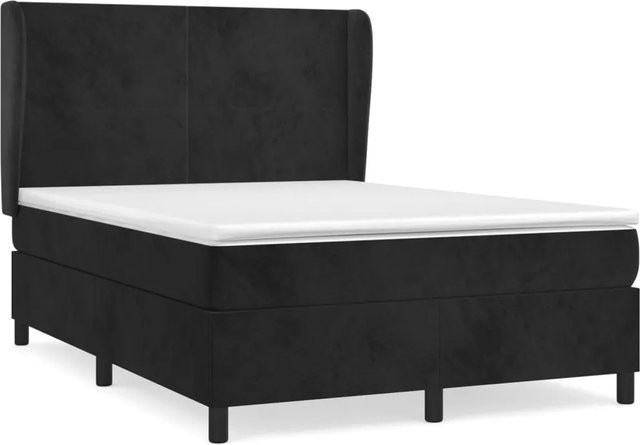 vidaXL Boxspringbett mit Matratze in Schwarz, Hybrid-Design mit Taschenfederkern und Samtbezug, B/T: 140 x 200 cm - Bild 1