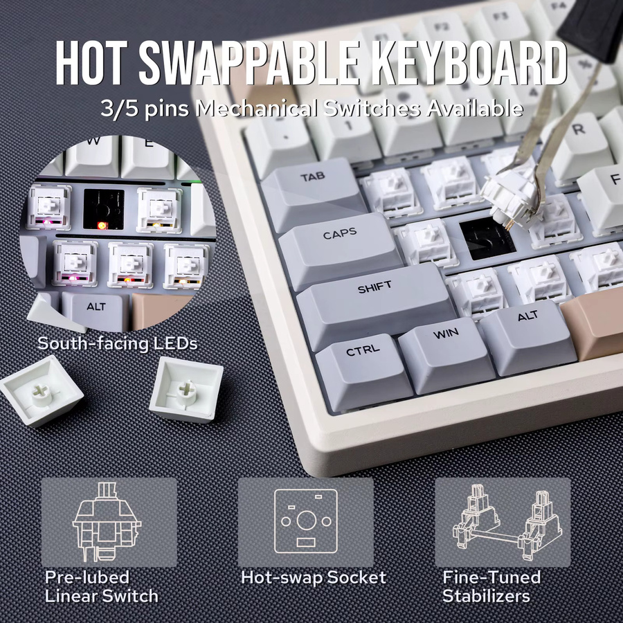 EPOMAKER Galaxy100 Mechanische Gaming-Tastatur mit Aluminium-Gehäuse, Tri-Mode Kabellos, Hot-Swap und Gasket-Mount, US-Layout, Schwarz oder Pink - Bild 4
