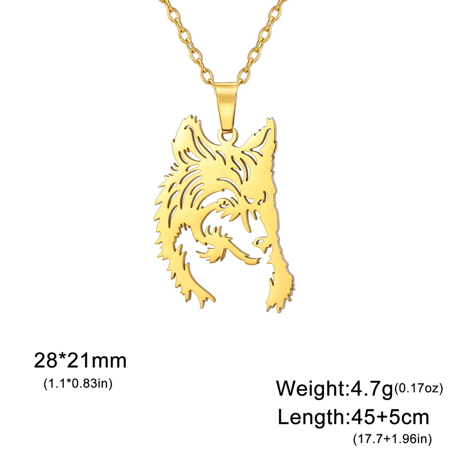 Cazador Wolfskopf-Halskette, Edelstahl, Gold, Unisex, Punk - Bild 3