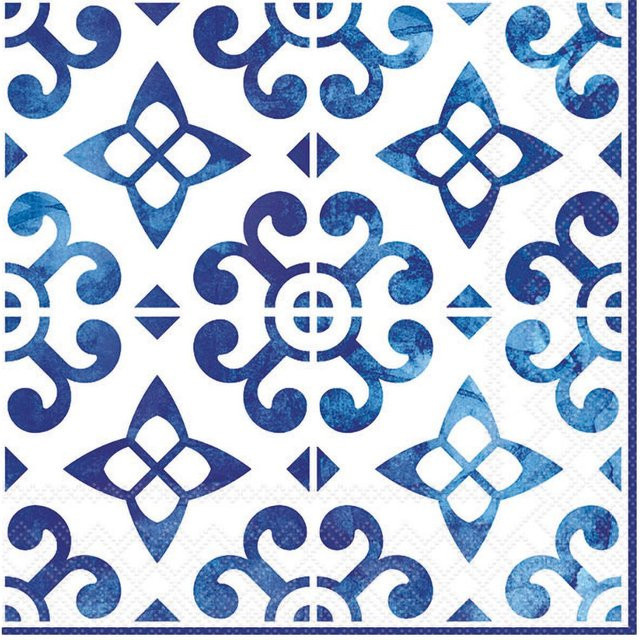 Serviette Nordisch blau Kacheln aus Papier mit skandinavischem Kachelmuster für festliche Anlässe, Blau - Bild 1