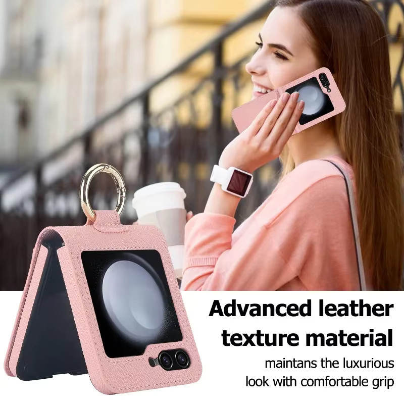 Lederring-Handyhülle für Samsung Galaxy Z Flip 7, 6, 5, 4, 3 mit Kartenhalter und Geldbörse, stoßfeste Abdeckung in Black oder Pink - Bild 5