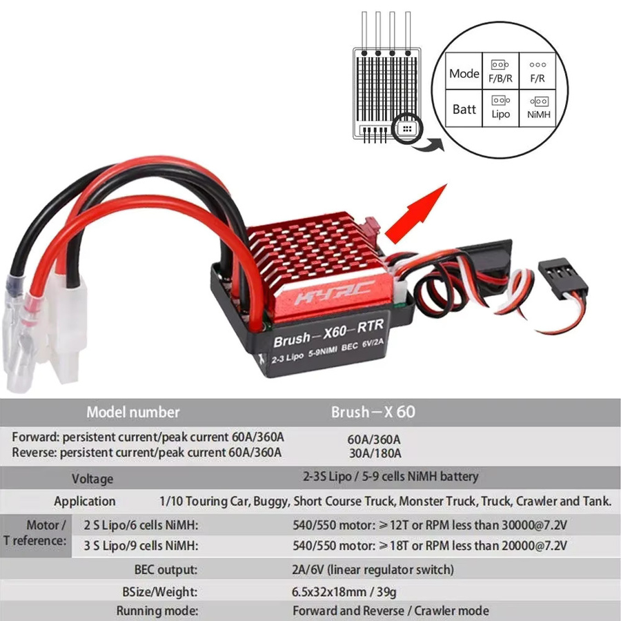 NeebRC RC 550 Bürstenmotor 12T 21T 29T 35T 55T 60A ESC für 1/10 RC Car Crawler, Metall, Schwarz - Bild 2