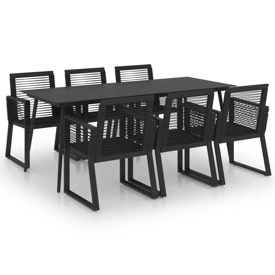 vidaXL 7-tlg Garten-Essgruppe aus PVC-Rattan und pulverbeschichtetem Stahl in Schwarz mit Glastisch Modell 11 - Bild 2