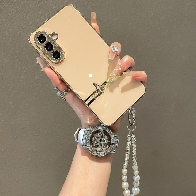 Perlenarmband Handyhülle mit Herz-Design für Samsung Galaxy A56 A55 A54 A53 A36 A35 A34 A26 A25 A24 A16 A15 A14 A06 5G in Beige - Bild 1