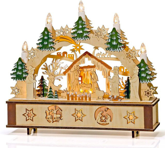 LED-Schwibbogen mit Krippe Heilige Nacht von St. Benno Verlag aus Holz in Mehrfarbig - Bild 1