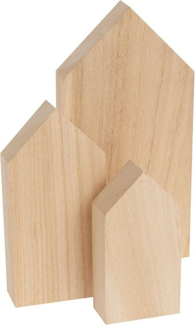 VBS Häuser-Silhouetten aus Kiefernholz in Beige im Shabby Look - Bild 1