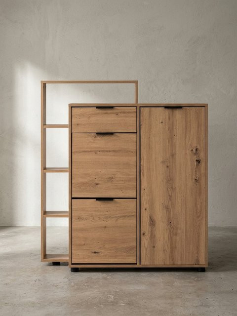 Schuhschrank KADIMA DESIGN in Eiche-Dekor mit drei Türen und einer Schublade, B/H/T: 98 x 110 x 30 cm - Bild 1