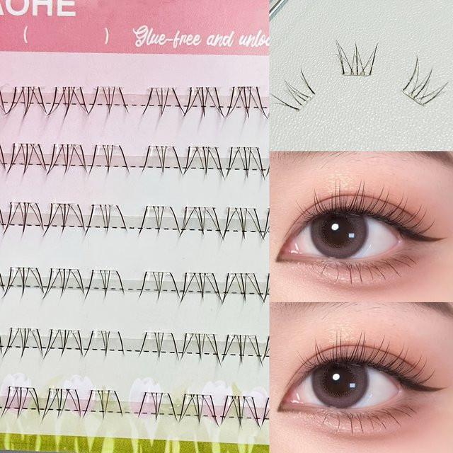 Mixiaohe Doll Brown Wimpern, 48 Cluster, Selbstklebend, Unisex - Bild 1