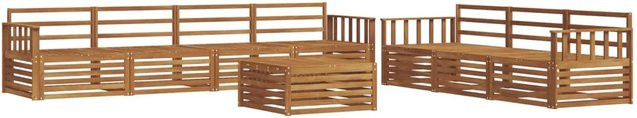 vidaXL Outdoor-Sofagarnitur 8-teilig aus Akazienholz in Natur mit braunen Polstern und modernem Latten-Design - Bild 1