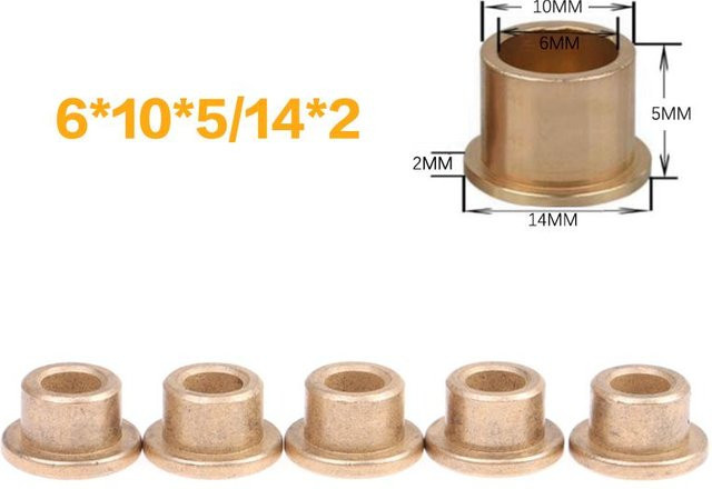 Meimeng 5er Set Selbstschmierende Öl-Kupferbuchsen mit Flansch in Gold, B/H/T: 10 x 6 x 5 mm - Bild 1
