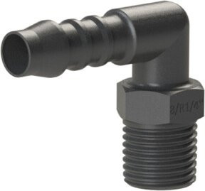 Riegler Winkel-Einschraubstutzen aus PA 6 in Schwarz, R 1/2 a. für Schlauch LW 8 mm - Bild 1