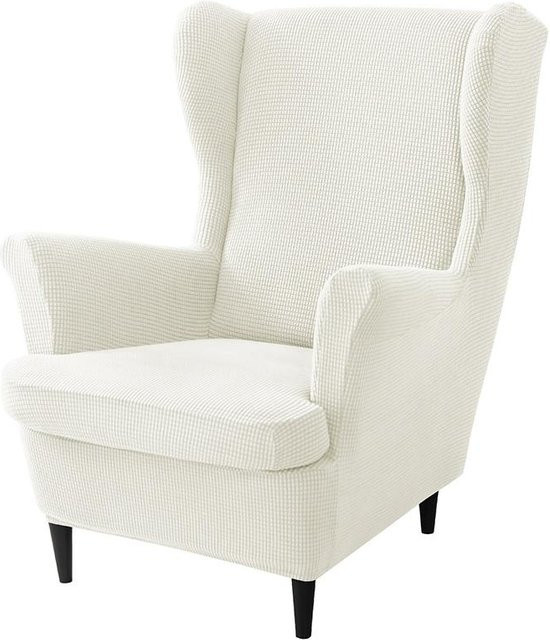 3-teiliges Jacquard-Set für Hochlehner-Sessel und Hocker mit Kissenbezug, weiß, rutschfest - Bild 1