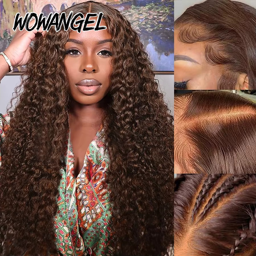wowangel Wasserwellen-Perücke, 100 % Echthaar, 5x5 HD Lace Closure, Schokoladenbraun - Bild 2