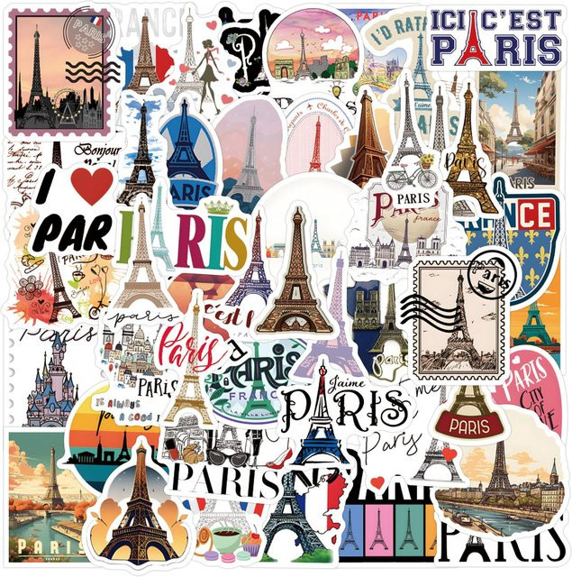 Binchi Outdoor Product Wasserdichte Graffiti Aufkleber mit Eiffelturm und Paris Motiv in Multicolour für Koffer, Handy und Skateboard - Bild 1