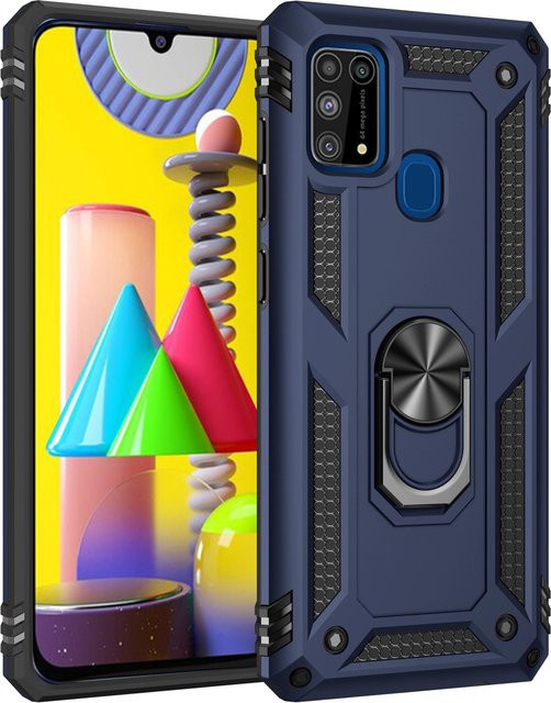 Stoßfeste Panzer-Handyhülle mit Metallringhalterung für Samsung Galaxy M51 M31 M30S M21 M02 A01 M01 Core in Blau - Bild 1