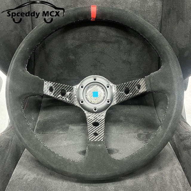 Spceddy Drift Racing Lenkrad 14 Zoll mit Kohlefaser und Wildleder in Rot Schwarz Gelb, Durchmesser: 350 mm - Bild 1