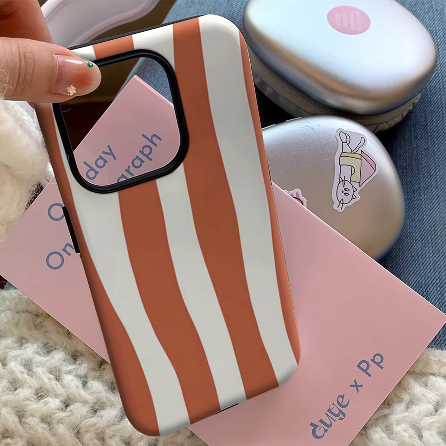 Handyhülle Terrakotta Wavy Stripes für Apple iPhone 11 bis iPhone 17 Pro Max Plus mit doppelschichtiger Rückseite - Bild 4