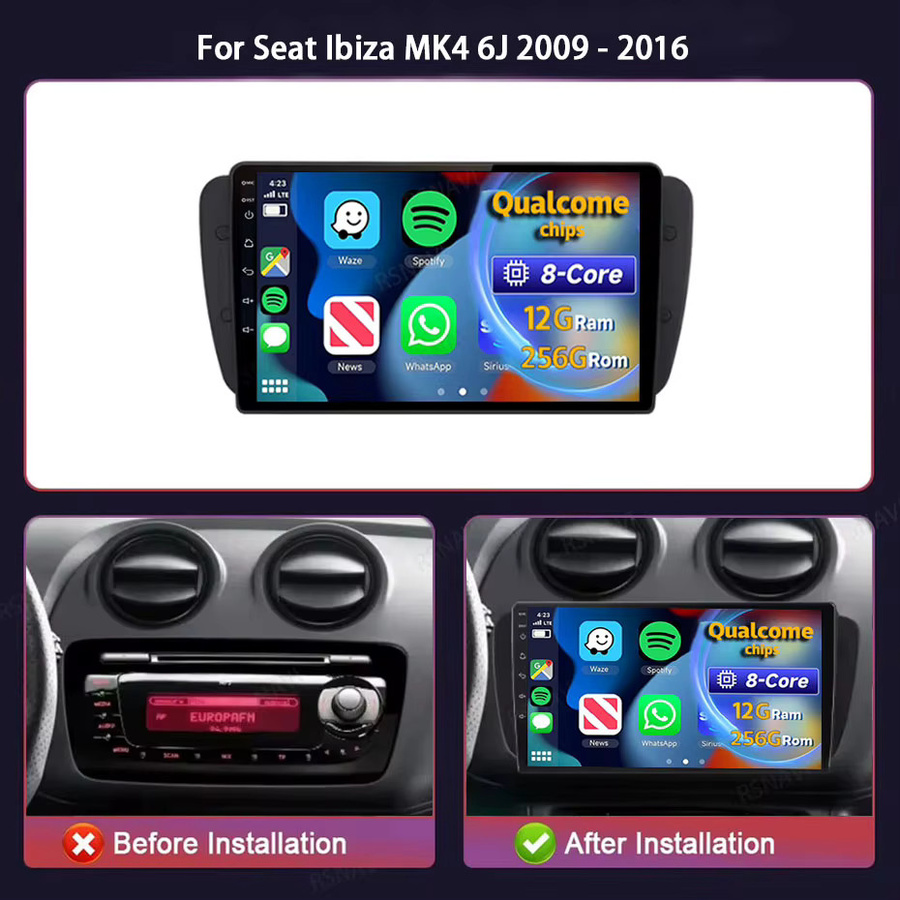RSNAVI Android 16 Multimedia-Autoradio-Player mit CarPlay, WIFI und Bluetooth für Seat Ibiza MK4 6J SportCoupe Ecomotive Cupra 2009-2016, Schwarz - Bild 2