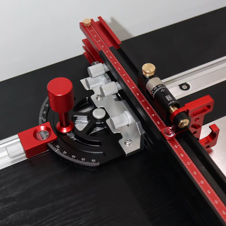 ENJOYWOOD Präzisions-CNC-Trägerzaun für Tischkreissägen mit 0–60 Grad winkelverstellbarer Gehrungslehre in Rot, Länge: 508 mm - Bild 2