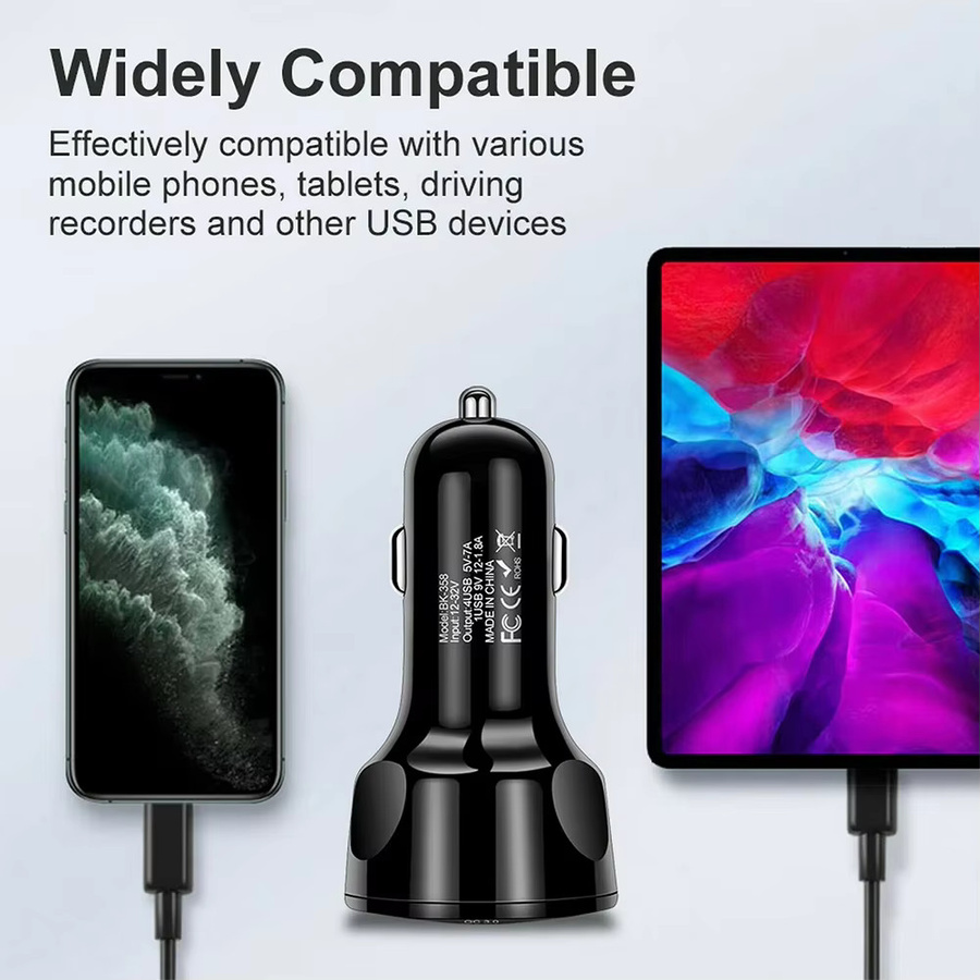 USB-Autoladegerät mit Digitalanzeige und Schnellladefunktion 3.0, USB-A Adapter für iPhone, Samsung, Xiaomi und Huawei, Schwarz - Bild 3