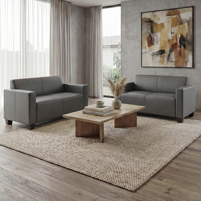 Sofa-Garnitur Lyon bestehend aus zwei 2er-Sofas aus Kunstleder in Dunkelgrau von MCW - Bild 1