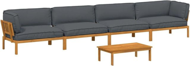 vidaXL Sofa Set L-Form aus Massivholz Akazie in Anthrazit, 5-teilig mit Kissen und Armlehnen - Bild 1