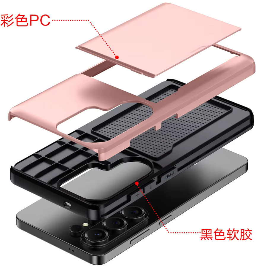 Xeber Brieftaschen-Hülle mit Schiebe-Kartenfach für Samsung Galaxy S26 S25 S24 S23 S22 Ultra FE A37 A57 stoßfeste Handyhülle in Silber und Pink - Bild 2