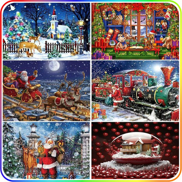 Sdoyuno Diamantmalerei Set Weihnachtslandschaft als Mosaik-Gemälde für Erwachsene in Multicolor mit runden Steinen - Bild 1