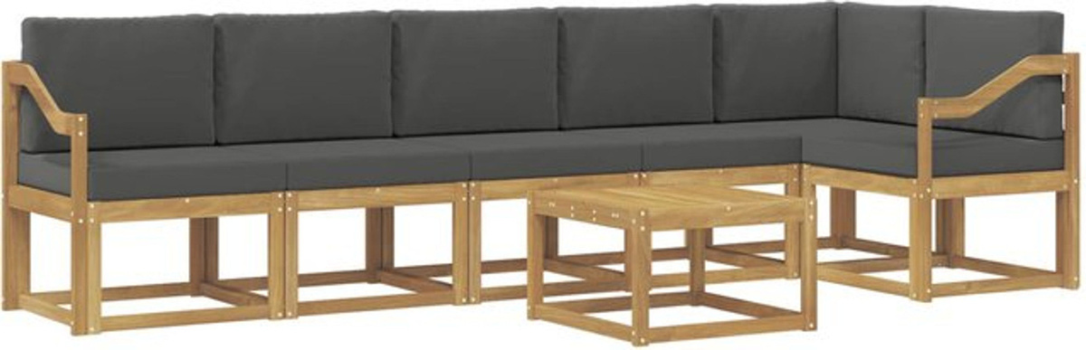 Modernes 7-teiliges Outdoor-Sofagarnitur Loungemöbel Set von vidaXL aus Akazie und Polyester in Weiß und Anthrazit - Bild 1