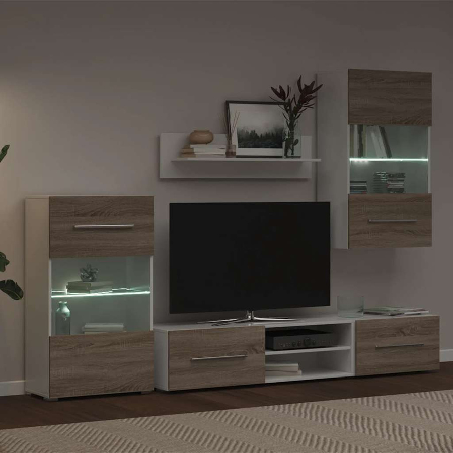 vidaXL 5-teilige moderne Wohnwand mit LED-Beleuchtung in Sonoma-Eiche matt - Bild 2