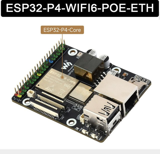 Espressif ESP32-P4 WiFi 6 PoE Ethernet Entwicklungsboard mit ESP32-C6 Basis und Raspberry Pi Kamera-Unterstützung in Schwarz - Bild 1