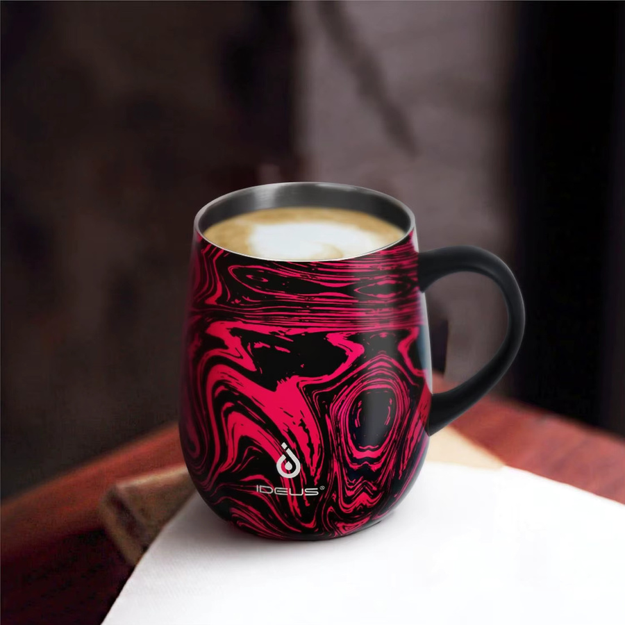 Ideus Isolierter Kaffeebecher aus Edelstahl mit Griff und Deckel, doppelwandig, Blau/Mehrfarbig, 473 ml - Bild 5