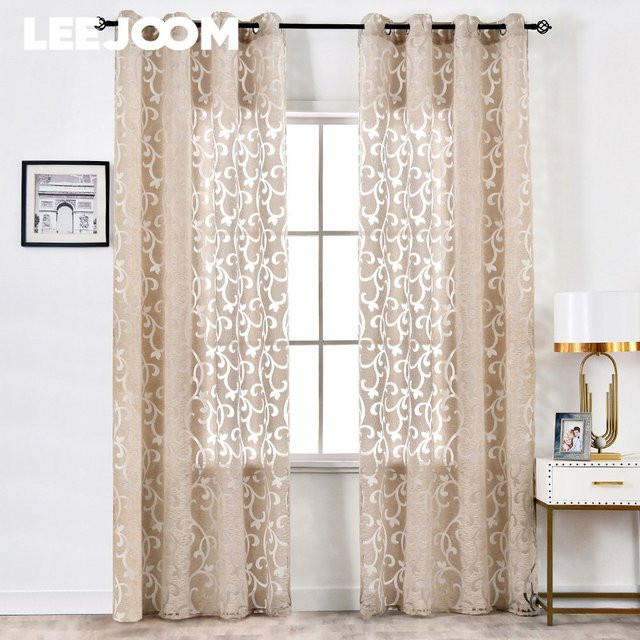 LEEJOOM Jacquard-Vorhang mit Blumenmuster in Lila, transparenter Tüll-Vorhang für dein Wohnzimmer, Breite: 130 cm, Höhe: 100 cm - Bild 1