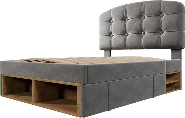 AB Store Polsterbett Grau mit Schubladen und Staufächern, B/T/H: 207 x 101 x 120 cm - Bild 1