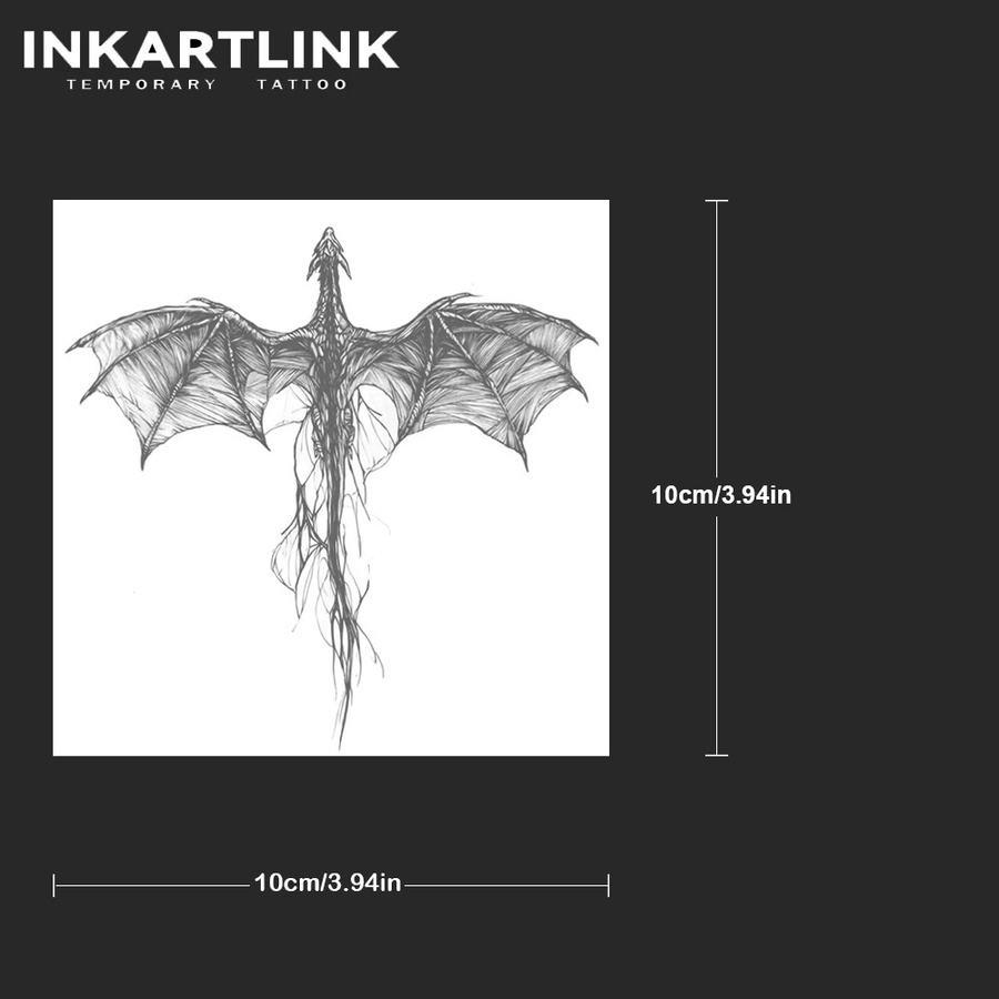 INKARTLIN Tattoo Aufkleber, Strichzeichnung geflügelter Drache, wasserdicht - Bild 4